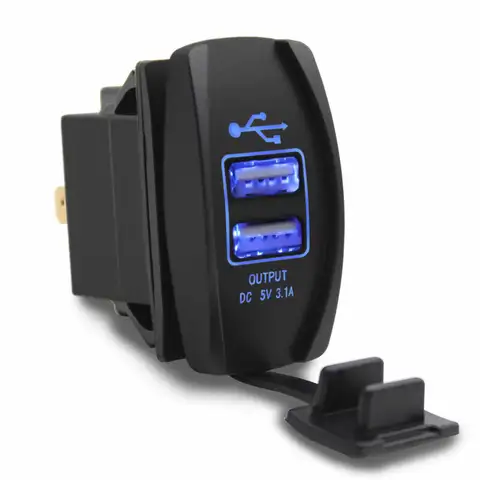 1x Dual USB 3.1 Power Charger Carling ARB Rocker Fireproof Plastic Switch Blue LED Light Car Boat 12V High Quality Car Accessori 6 best sales arb 4x4 - №3