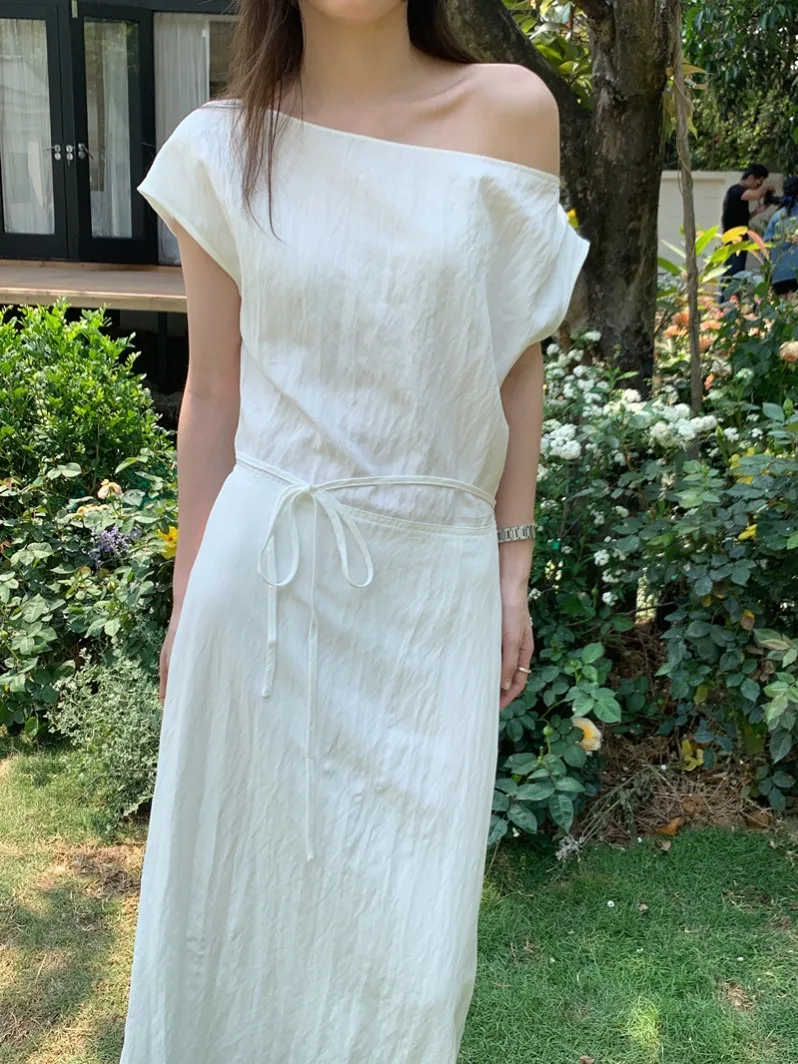 Ele Sexy Odkryte Ramiona Wyszczuplająca Talia Długa Sukienka Damska Letnia Ekskluzywna Dr Poliester Włókno Krótki Rękaw Dr