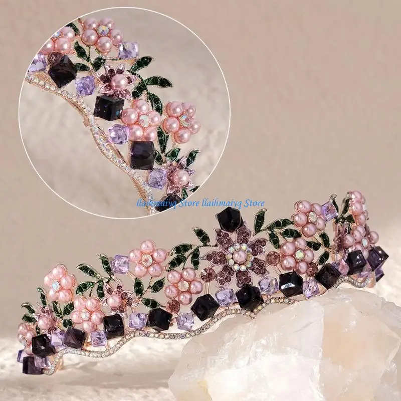 573B عصابة رأس على شكل زهرة من أحجار الراين قابلة للتعديل، تاج زهور جميل مع لمسة ماسية مثالية لحفلات الزفاف والحفلات