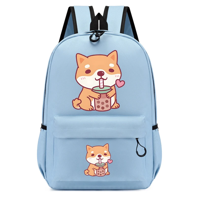 Tas sekolah anak laki-laki perempuan Corgi Dog dengan Bubble Tea Boba ransel kartun tas sekolah kembali ke sekolah tas sekolah Kawaii