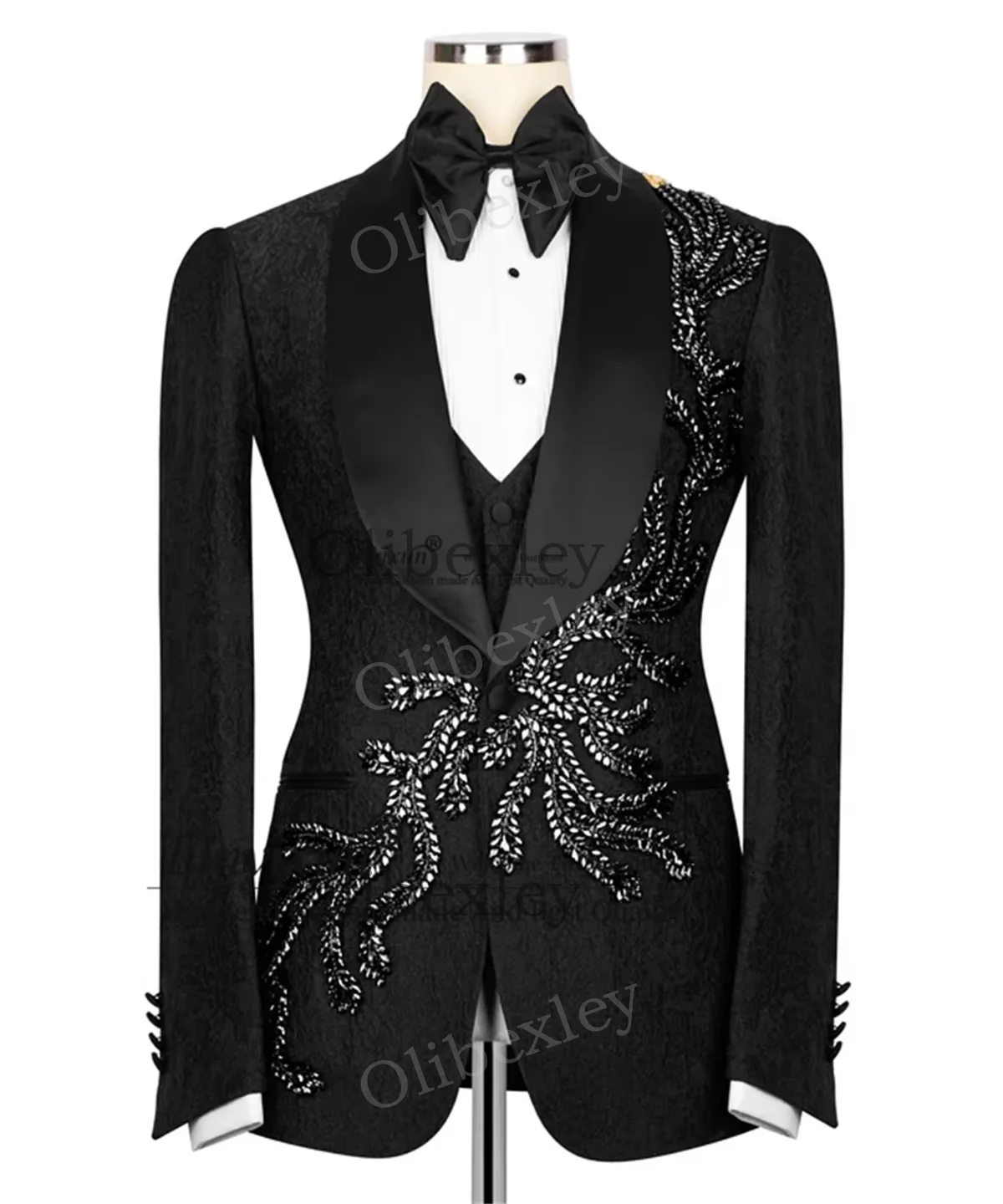 بدلة سهرة رجالية من Olibexley مكونة من قطعتين بقصة ضيقة وزر واحد مناسبة عادية لحفلات الزفاف والعريس والحفلات الراقصة الفاخرة حسب الطلب