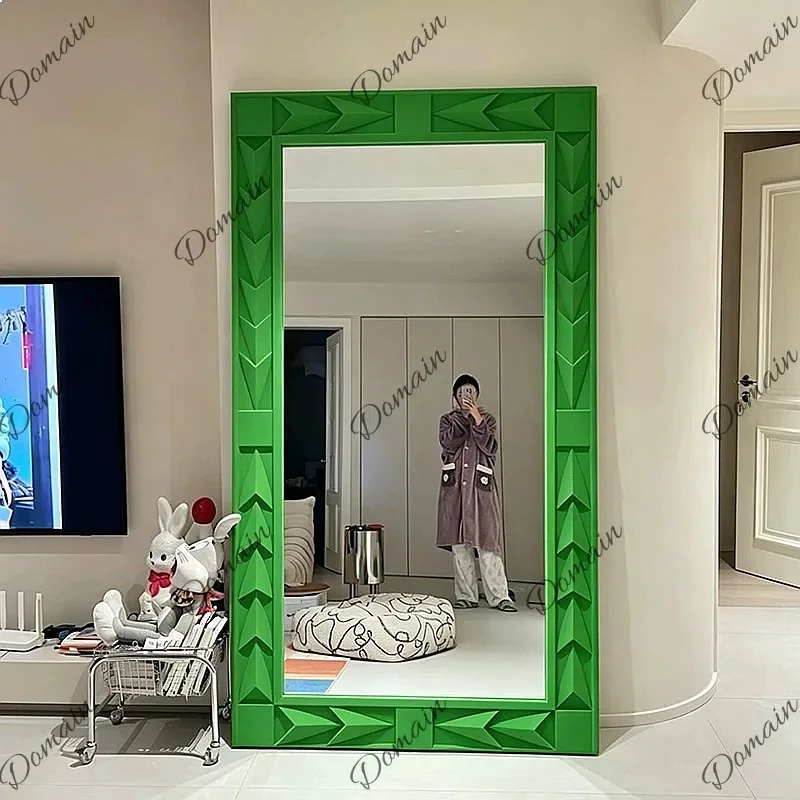 French Style Flocking Dressing Mirror Full Length Body Mirror Slimming Floor Standing Mirror for Clothing Store