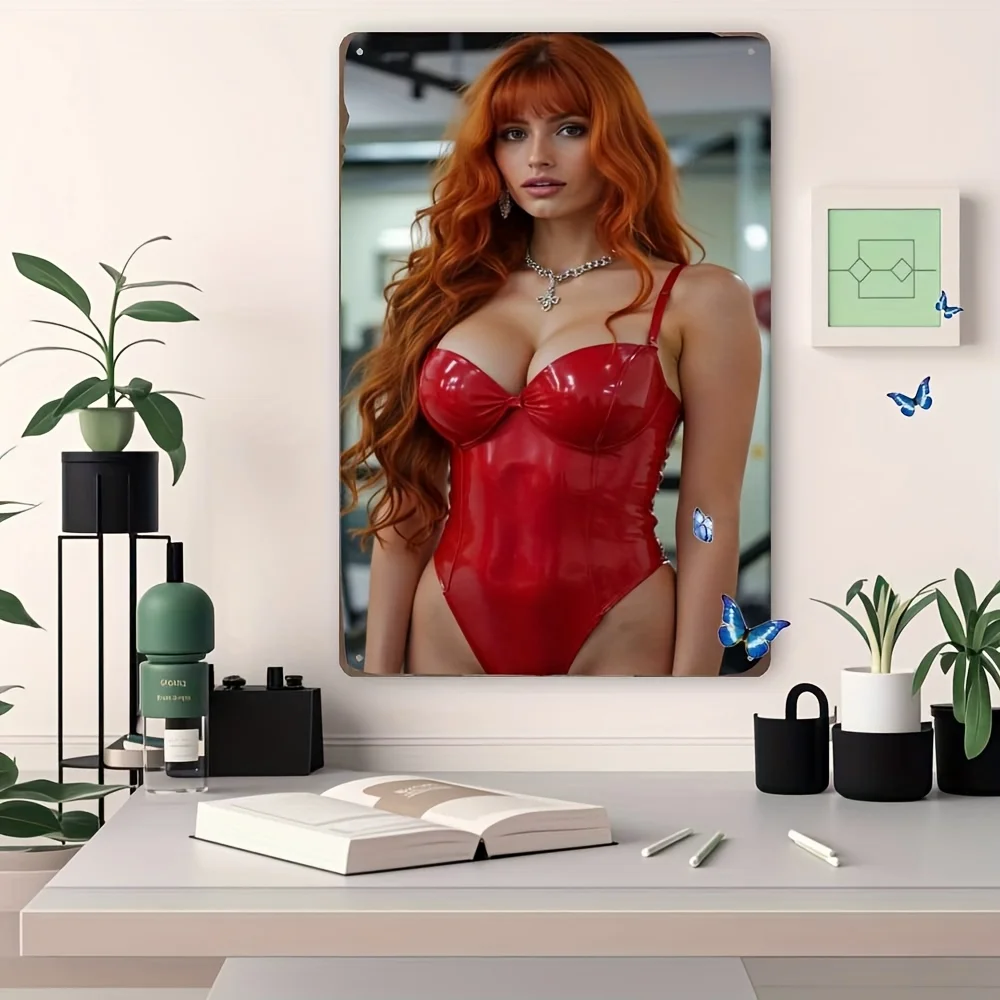 1 Stück Vintage Metallposter Sexy Rotes Kleid Design Einfach zu Befestigen Aluminium Wandkunst Wohndekoration