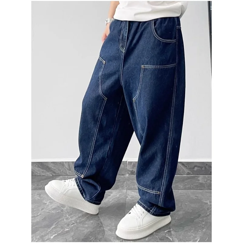 

Мужские джинсы свободного кроя в стиле американского стритстайла, весенние, с дизайном строчкой 300 Pou, широкие штанины