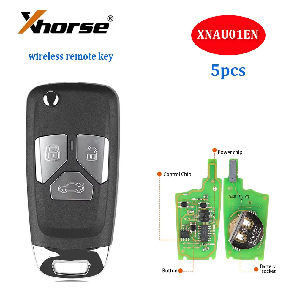 

5pcs XHORSE XNAU01EN Wireless Remote Key 3 Buttons for Audi Style Universal Car Remote Key with NXP Chip for VVDI/VVDI2 Key Tool