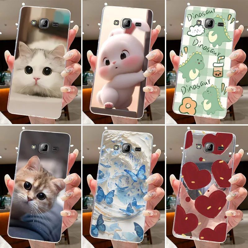 Capa de silicone para samsung galaxy j3 2016 sm-j3109, capa protetora transparente de silicone macio tpu, capa protetora com formato de coração de gato e coelho