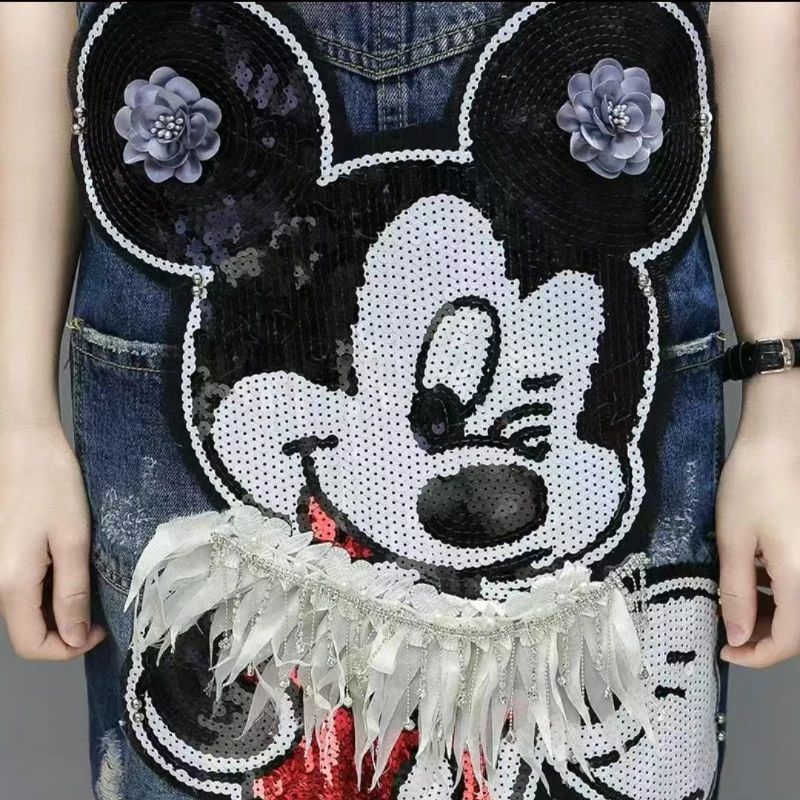 Neue Kawaii Disney-Serie Mickey Mädchen Sommer bequem und süß, lässige Mode vielseitiger Cartoon kreativer Denim-Trägerrock