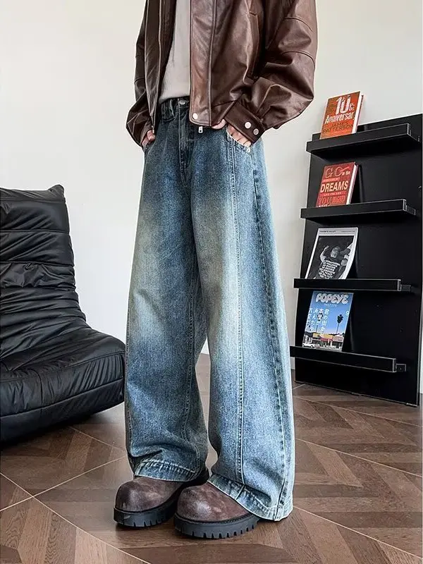 

Мужские джинсы в американском ретро-стиле, повседневные, прямые, свободные, широкие, модные, универсальные, длинные брюки