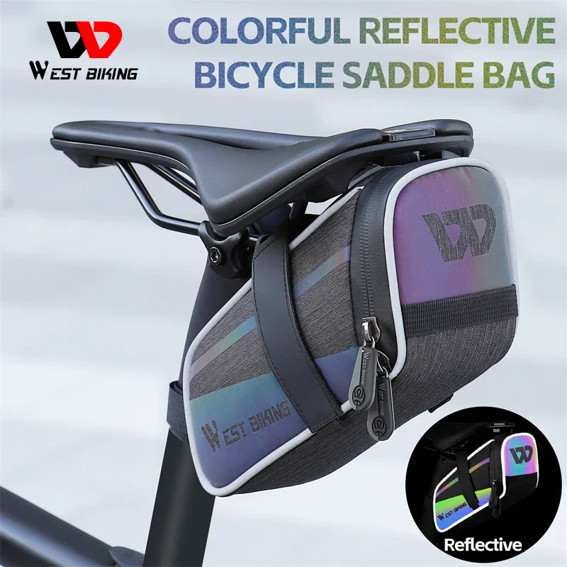 

WEST BIKING Colorful Reflective Bike Saddle Bag MTB Road Bike Under Seat Rear Tool Mesh Bag Lightweight Bicycle Accessories