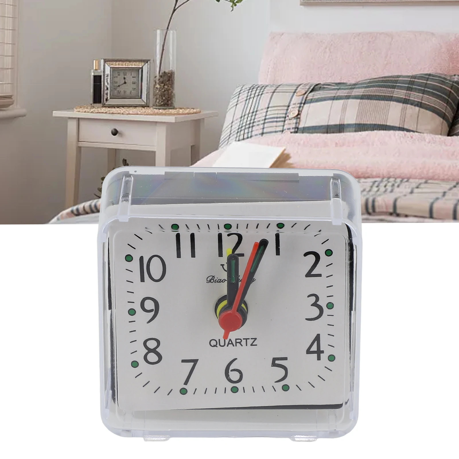 PVC Bedside Small Alarm Clock Quartz Battery Operated Wake Up With Beeping Sound 6.2x3x5.9cm (battery Not Included)