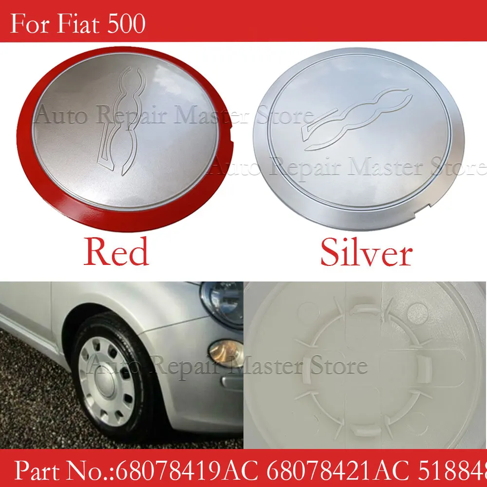 68078419AC 68078421AC 51884863 Silver/Red border  Dust Cover silver/Red border Hubcap For Fiat 500 Wheels Centre Hub Cap