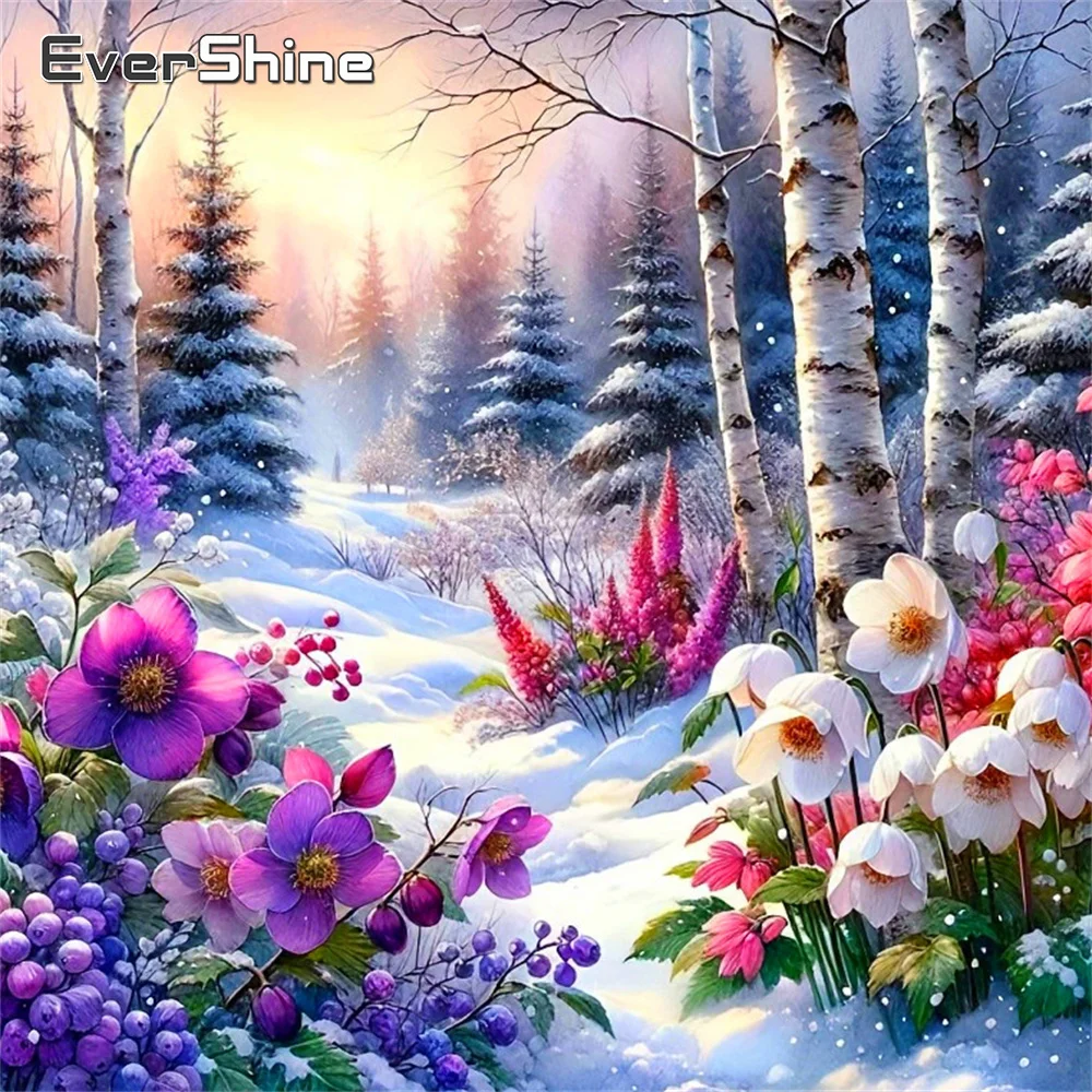 Evershine Diamant-Gemälde, Landschaft, 5D-Kreuzstich, Mosaik, Blumen-Bastelset, voller Bohrer, Stickerei, Baum, Winter, Heimdekoration