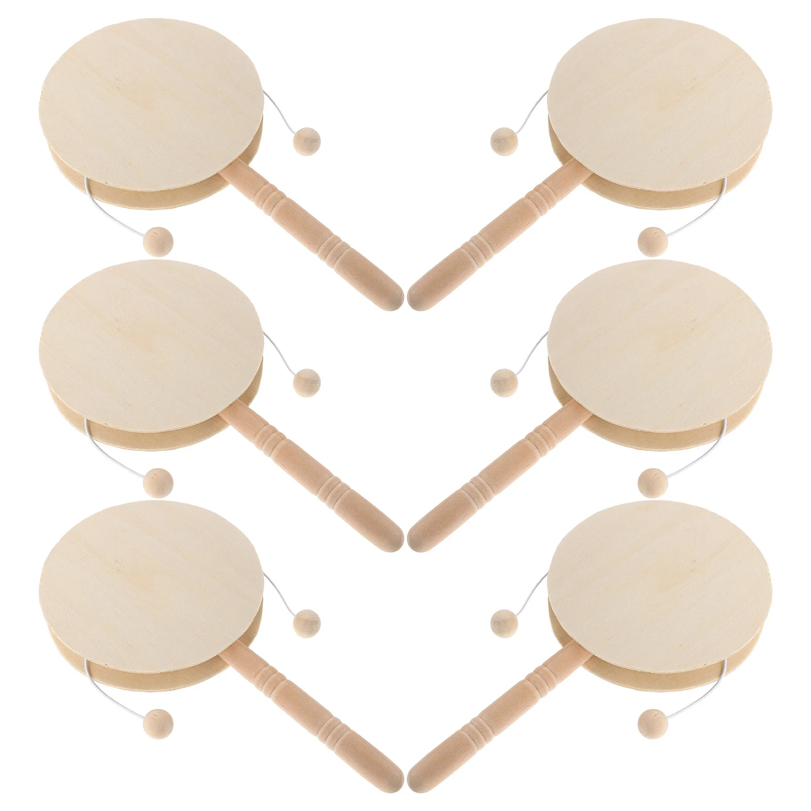 6 Stück unlackierte Holzrasseltrommeln DIY Handwerk für Kinder Malerei kreative handgemachte Musikinstrumente Eltern-Kind-Aktivitäten