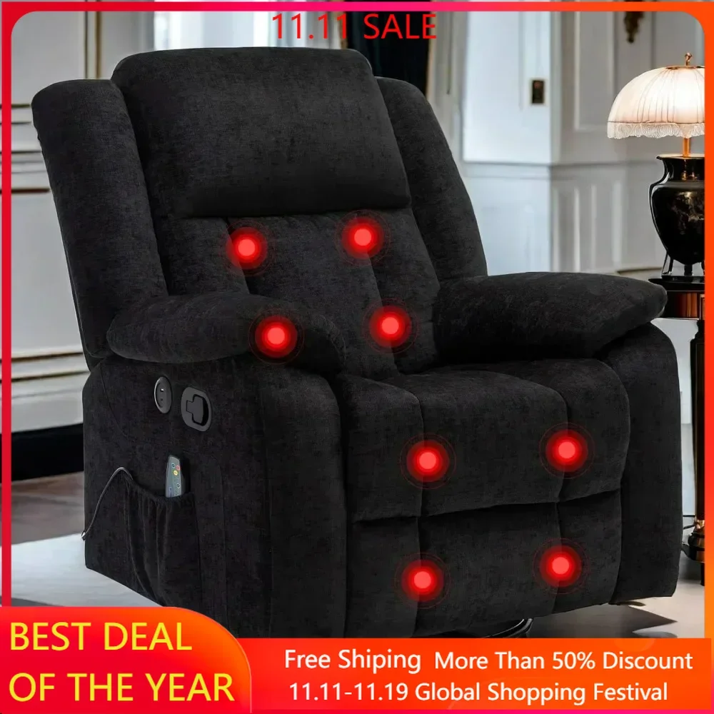 

Rocker Recliner Sofas, 360°Swivel Recliner Chair with USB Ports, Electric Recliner with Massage and Heating, Rocking Sofas