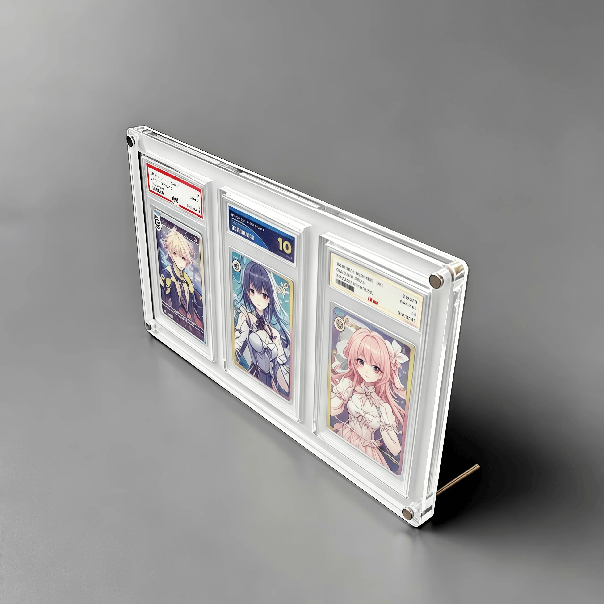 3-Slot White Acrylic Graded Card Stand Clear Edge Display Holder For PTCG YGO Trading Cards