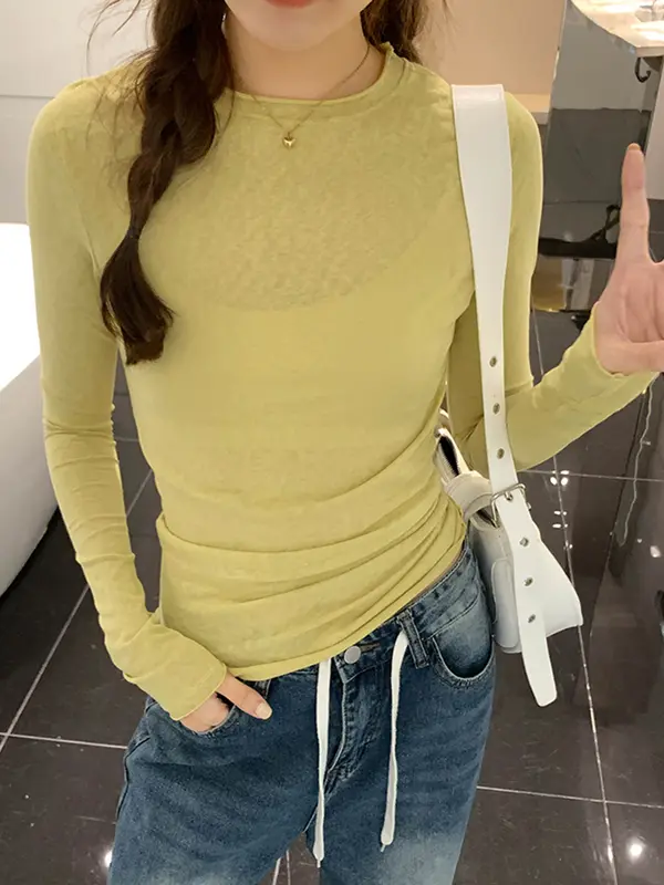 2026 Spring Autumn T shirt Women Tops Solid Slim Fit Long Sleeve O Neck Tshirts Female Casual Streetwear High Quality Base Tees - Image 6