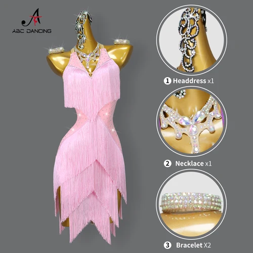 Imagen 2 del producto Nuevo vestido de competición de baile latino, traje para fiesta de graduación, falda con flecos de salón, traje de escenario, ropa de línea, ropa personalizada para niña