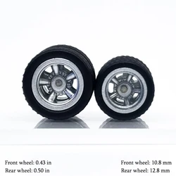 1/64 Model Car Wheels with Rubber Detachable Tires Five Spoke Refitting Parts for Hot Wheels Matchbox D:11mm+13mm 1 Set