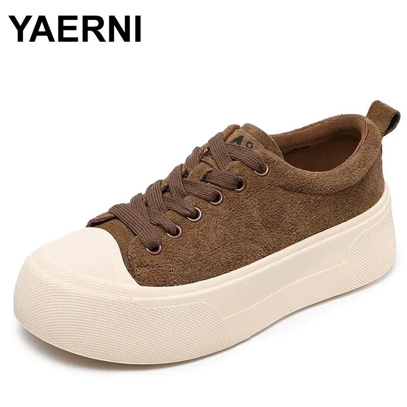 

Cross Straps Frosted Cowhide Women's Vulcanized Shoes Platform Increase Shoes Casual Sneakers Trendy Travel Shoes