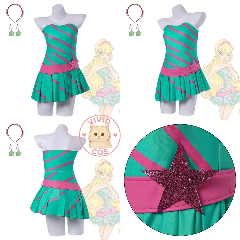 

Popular Anime Character Cosplay Costume Anime Stella Sexy Green Striped Dress Cute Role Play for Women Anime Halloween Party