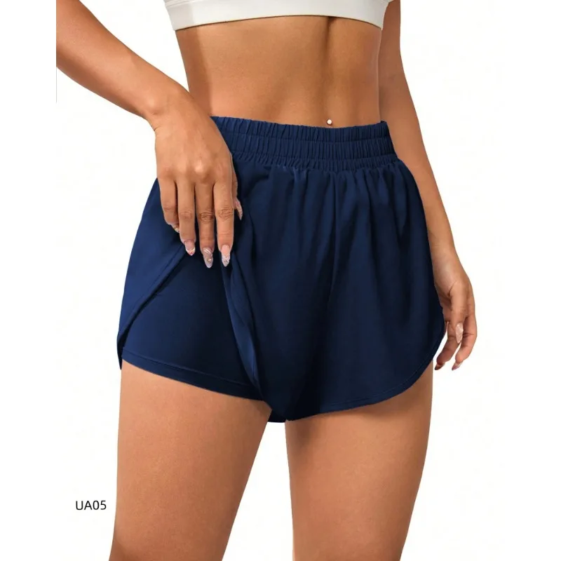Elastische Sportshorts für Damen, Shorts mit Taschen, gefälschte zweiteilige Yoga-Leggings zum Laufen und Training