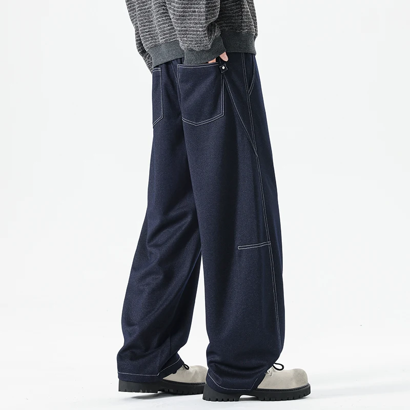 2026 Spring Autumn New Vintage Lyocell Comfort Smooth Down Pants for Men Clothing Straight Drawstring Male Trousers