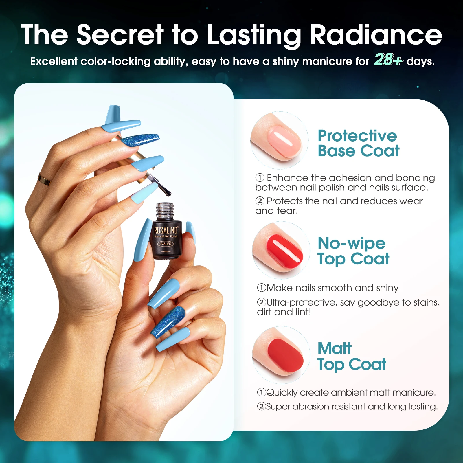 روزاليند UV/LED جيل للأظافر طلاء الأظافر 23 قطعة ماتي أعلى تأثير الهجين نقع قبالة شبه دائمة طويلة الأمد هلام الورنيش مسمار الفن