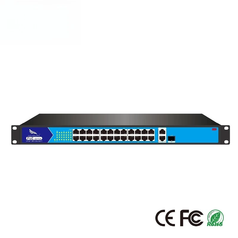24+2+1 Gigabit 27 Port PoE Network Switch Rack Mounted IEEE802.3af/at Standard 52V/7.3A 380W SNMP Enabled
