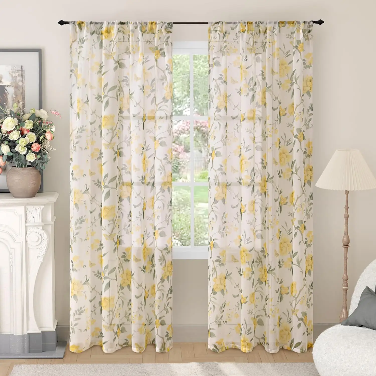 Floral Curtains 84 Inches Long 1 Panels For Living Room, French Country Vintage Pattern Print Drapes Bedroom Rod Pocket