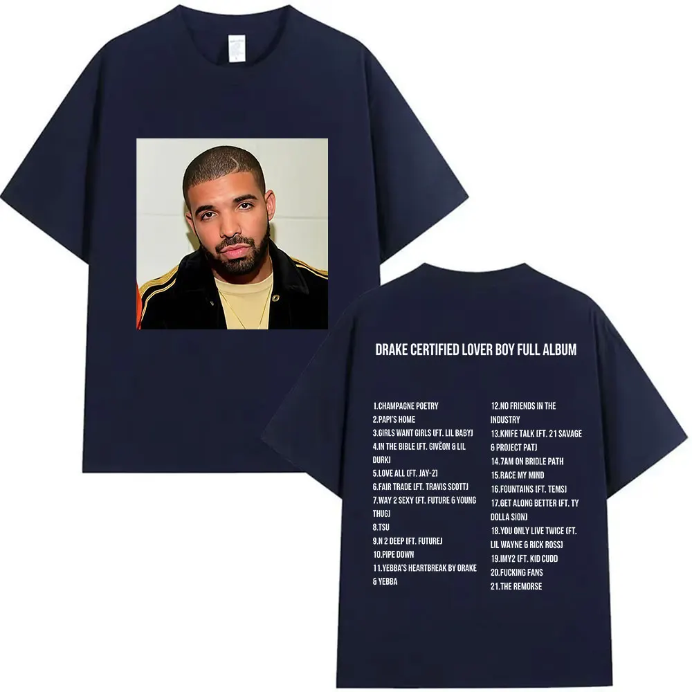 مغني الراب دريك معتمد عاشق الصبي ألبوم كامل 2025 الجرافيك تي شيرت الرجال الهيب هوب موسيقى البوب فضفاض تي شيرتات قصيرة الاكمام الشارع الشهير