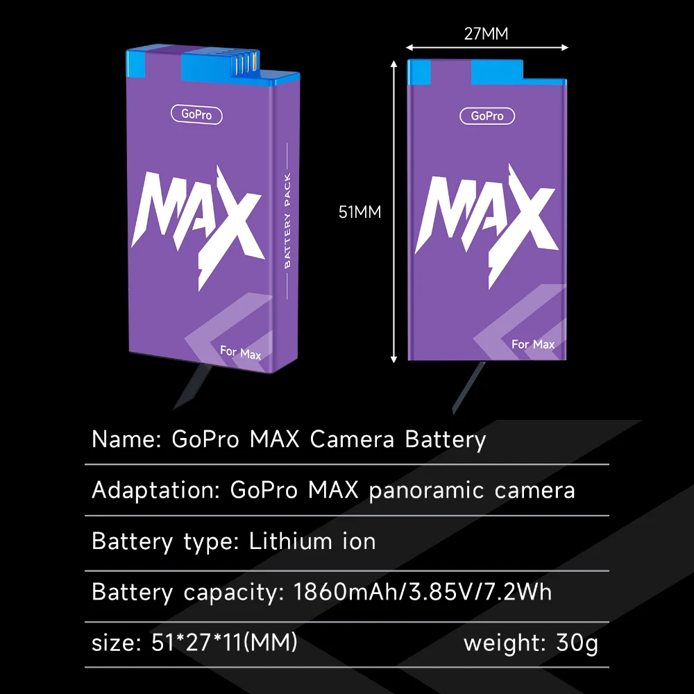 PALO 1860mAh Go Pro Max GOPRO MAX Lithium ion Rechargeable Battery For Gopro Hero Max Action Camera Batteries Accessories