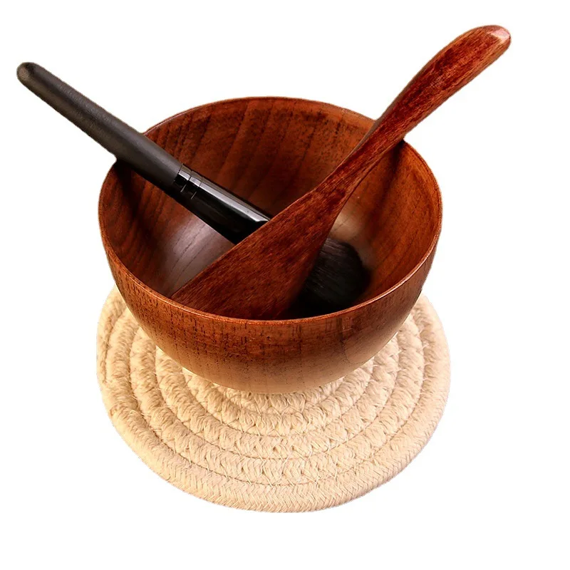 3/4 pçs diy máscara facial de madeira tigela conjunto com escova espátula leve de madeira máscara de bambu ferramentas de mistura máscara facial espátula