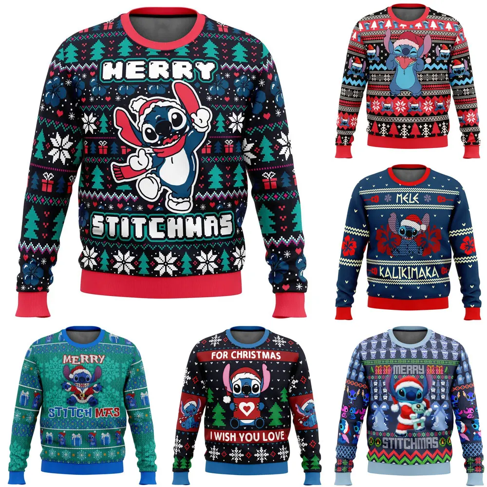 Cartoon Anime Stitch Christmas Sweatshirt Gift Santa Claus Pullover 2024 New Fashion Autumn Winter Men Women Clothing Tops