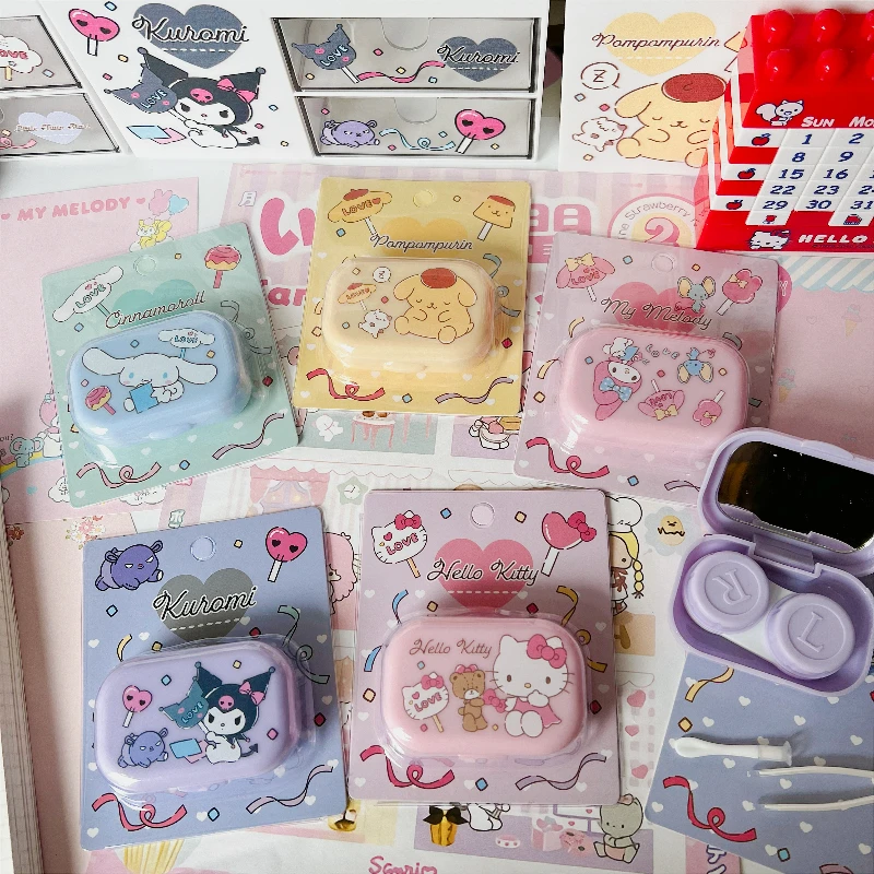 علبة عدسات لاصقة هالو كيتي رفيق العدسات اللاصقة سانريو كارتون كورومي صندوق العناية المحمول أدوات إكسسوارات فتاة بالجملة