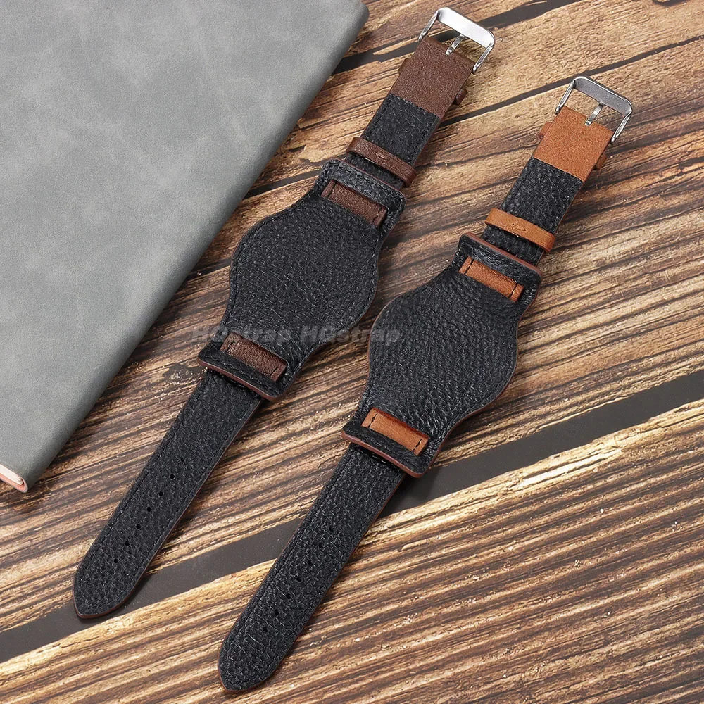 Retro Leather Watch Band 20mm 22mm 18mm Bund Watch Strap Sport Men Replacement Wristband Cowhide Accessories Universal Bracelet