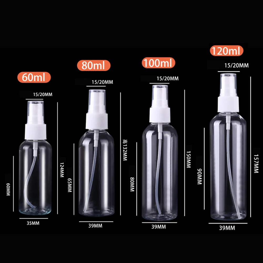 50 SZTUK 10/20/30/50/60/100ml Drobna mgiełka Przezroczyste butelki z rozpylaczem z białą pompką do olejków eterycznych Perfumy podróżne Butelka wielokrotnego napełniania — zdjęcie 6