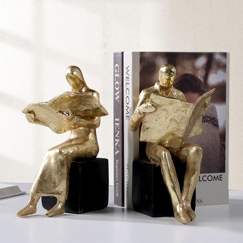 1pc Vintage Figure Sculpture Library Book Stand Bookend Abstract CharacterResins Statue DeskDecorationBookshelf FiguresStatuette