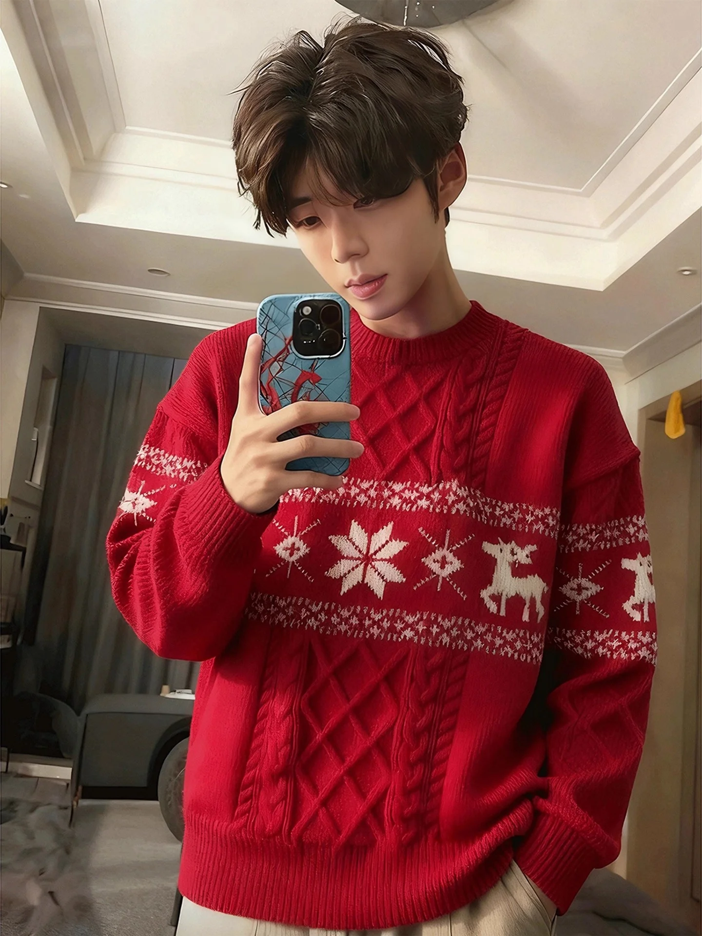 

Thiened Cisas Deer Knitted Sweater Men's Winter Leisure Sle Inner Wear Base irt Casual Faion mid Weight Warmth