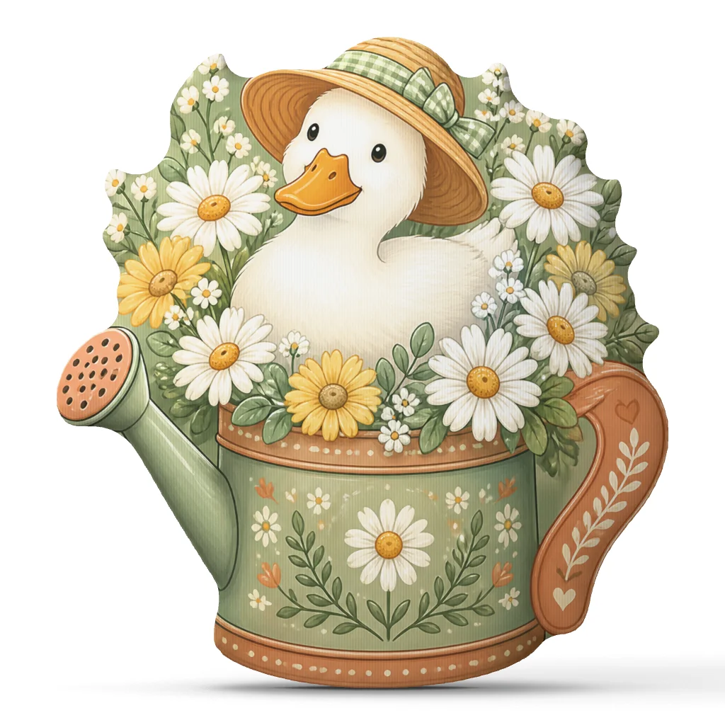 Spring Duck Throw Pillow Cottage Garden Cushion with Daisies Shaped Stuffed Plush Floor Pillow Garden Lover Home Decor Gift