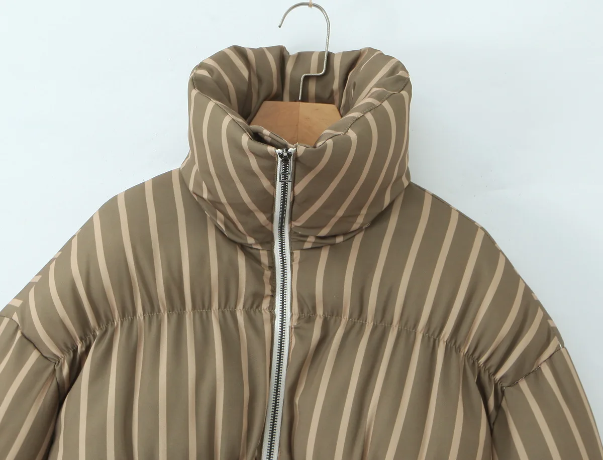 أزياء الشتاء عارضة فضفاضة مريحة منتفخ معطف طويل الأكمام سستة الدافئة أبلى المرأة المطبوعة عالية الرقبة أسفل سترة قطن