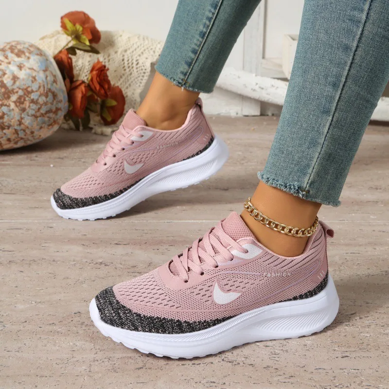 Neue Damen-Laufschuhe, leicht, atmungsaktiv, aus Mesh, zum Hineinschlüpfen, bequeme flache Schuhe, stoßdämpfende, modische Sport-Sneaker