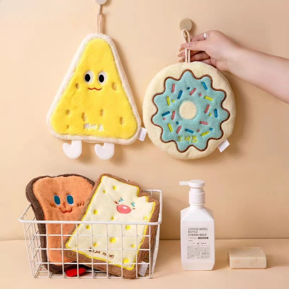 Hand Towel Cute Food-Shaped Hanging Towel for Kitchen and Bathroom Soft Absorbent Microfiber Hand Towel Cartoon Children's Towel
