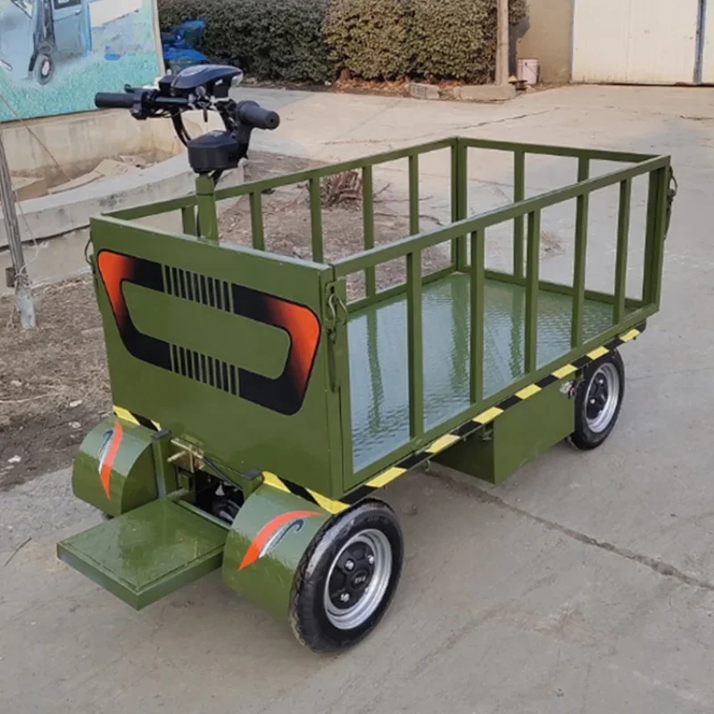 Warehouse handling tools 4 wheels flat cart heavy duty cargo platform trolley battery operated electric transport cart