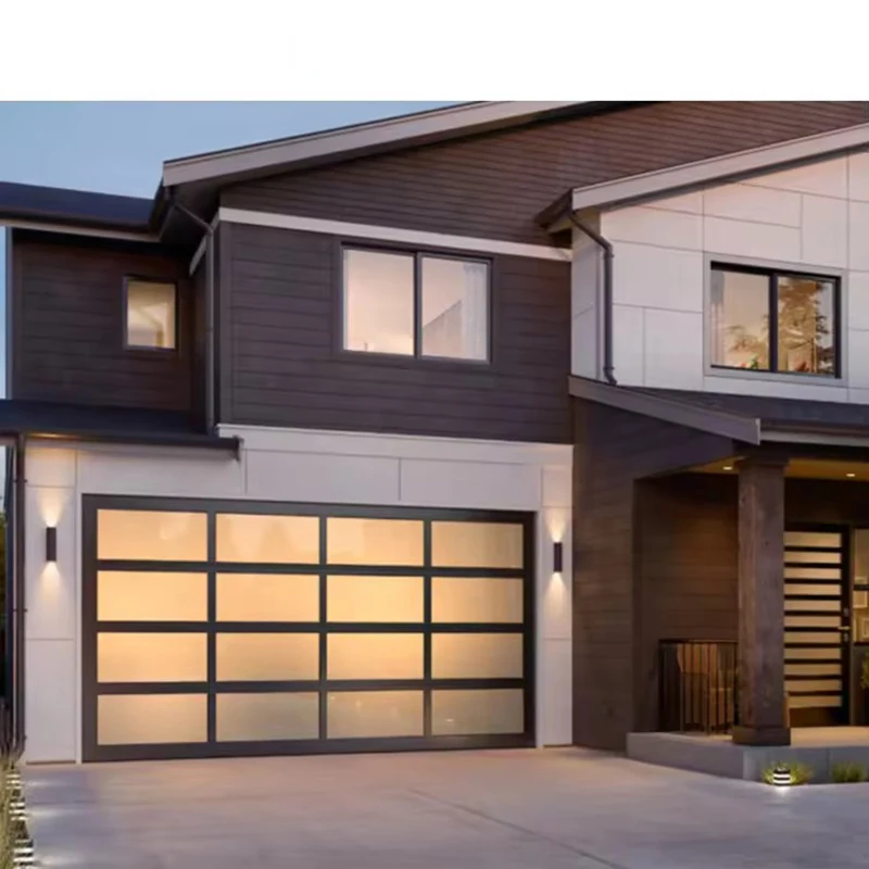 Modern Tempered Transparent Glass Garage Door, 9x8 9x7 16x7 Sectional Overhead Acrylic Electric Garage Door