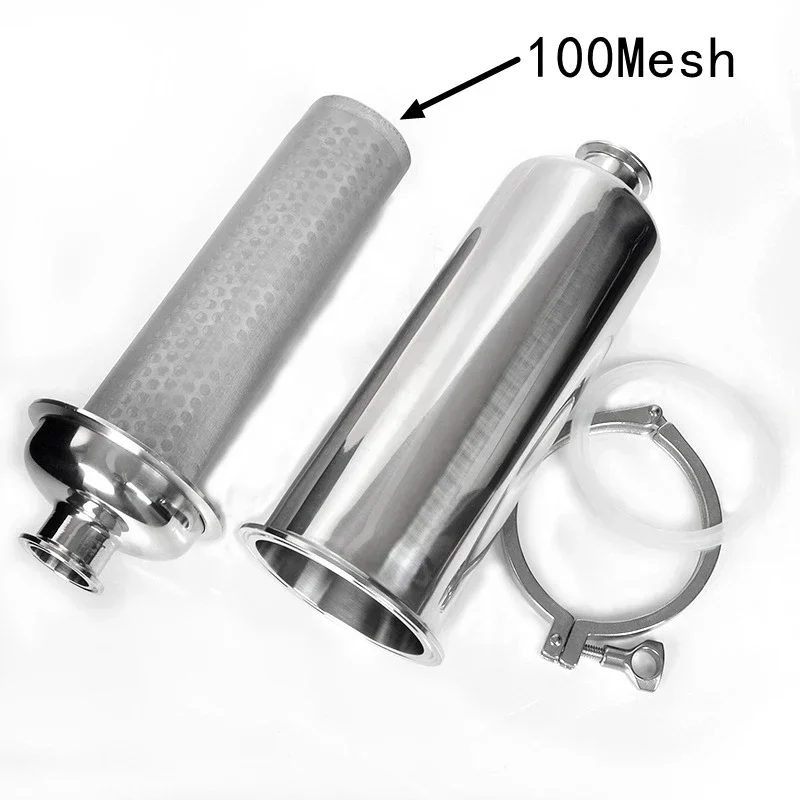 304 Sanitary Grade Stainless Steel Pipeline Strainer 38mm 51mm Pipe Tri Clamp 100 Mesh Beer Homebrew Fitting Ferrule 50.5mm 64mm
