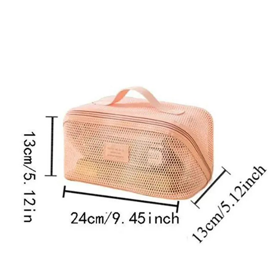 Borsa per trucco portatile in rete di grande capacità con cerniera Custodia per organizer per borsa cosmetica in rete trasparente multistrato quadrata