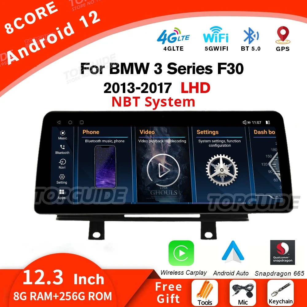 

TOPGUIDE 12,3-дюймовый Android 12,0 CarPlay для BMW 3 4 серии F30 F31 F32 F33 F34 Автомобильный мультимедийный плеер GPS Стерео WIFI 4G Головное устройство