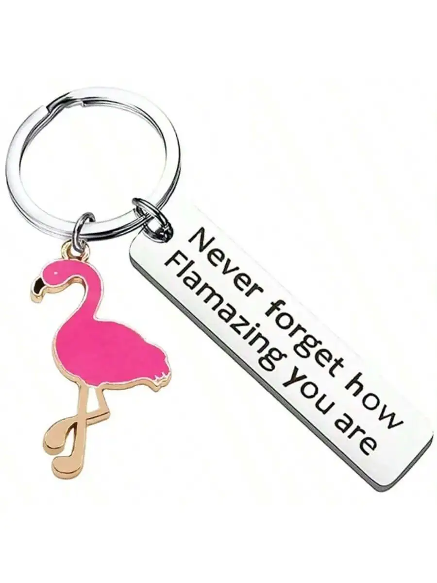 Women Silver Stainless Steel Flamingo Keychain - Motivational Flamazing Gift - Funny Valentines Day Husband Boyfriend Girlfriend