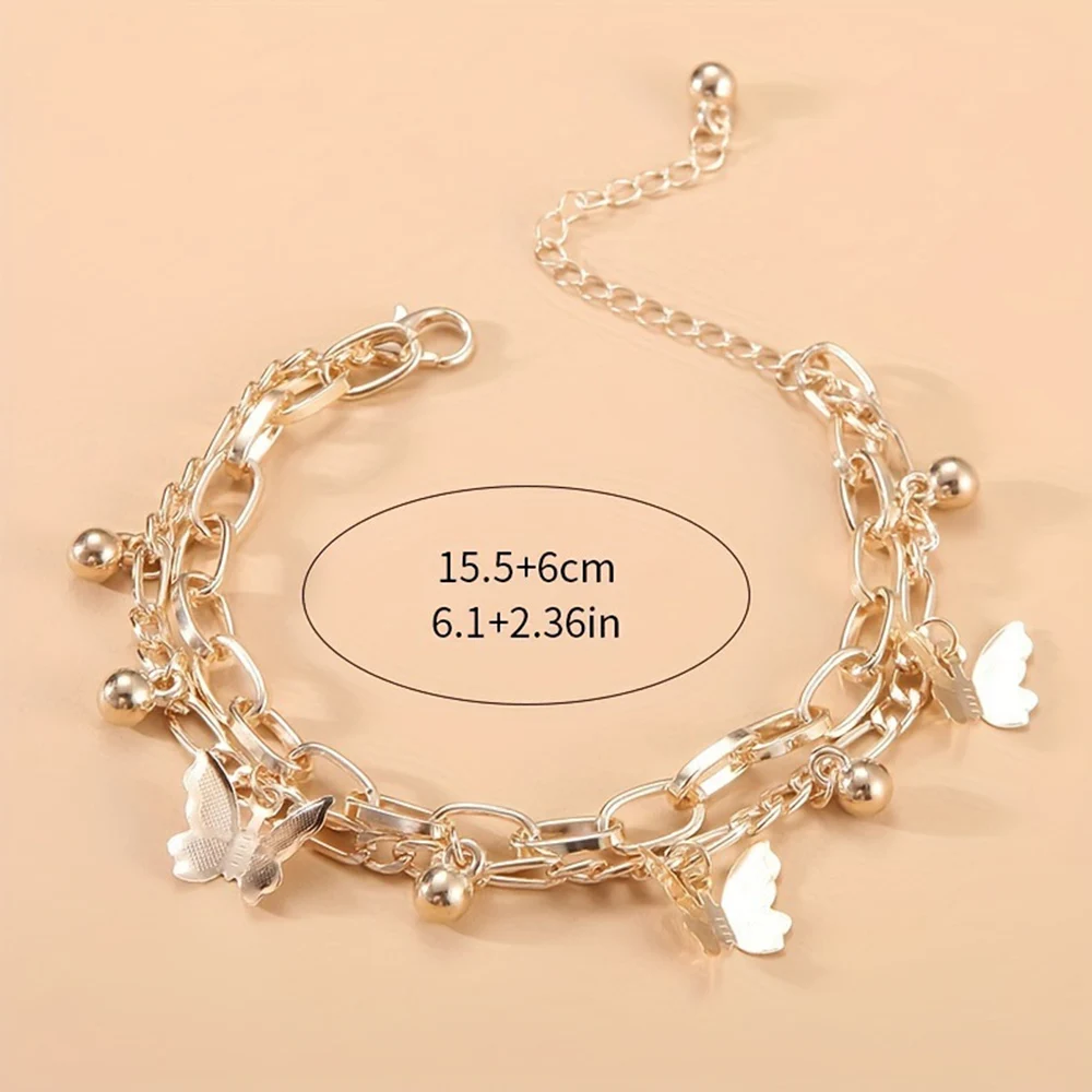 أنيق طبقة مزدوجة فراشة سحر سوار للنساء أزياء جميلة الذهب/الفضة اللون قابل للتعديل سلسلة سوار مجوهرات الحفلات #2