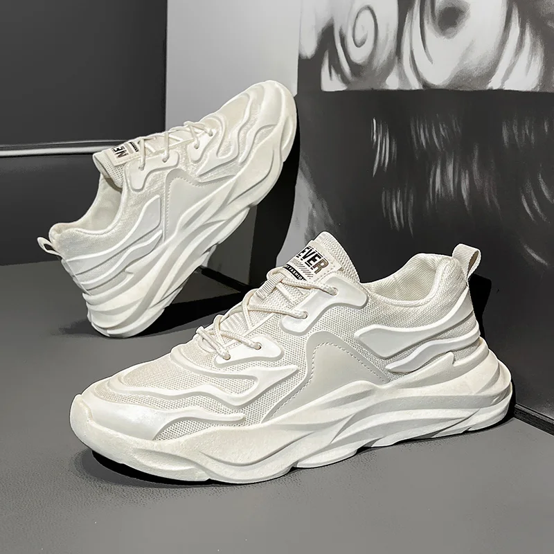 

New Breathable and Fashionable Solid Color Large-sized Running Shoes for Men with Thick Soles Increased Height Round Toe Mesh